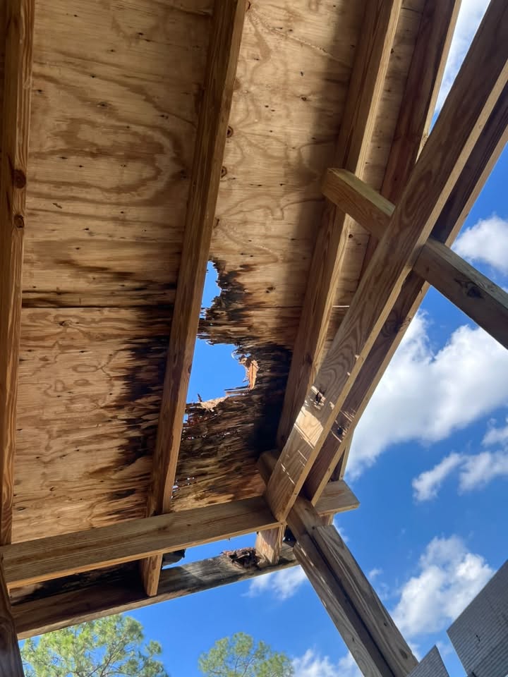 Rotted roof decking discovered during a tear off